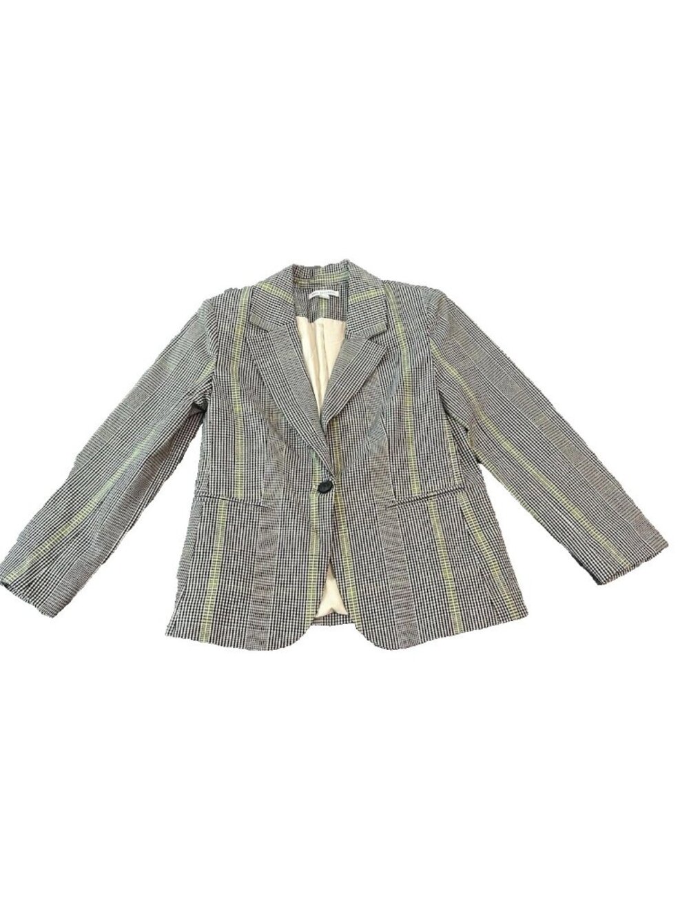 Free Assembly Blazer XS Houndstooth Windowpane Plaid Green Gray Career Academia